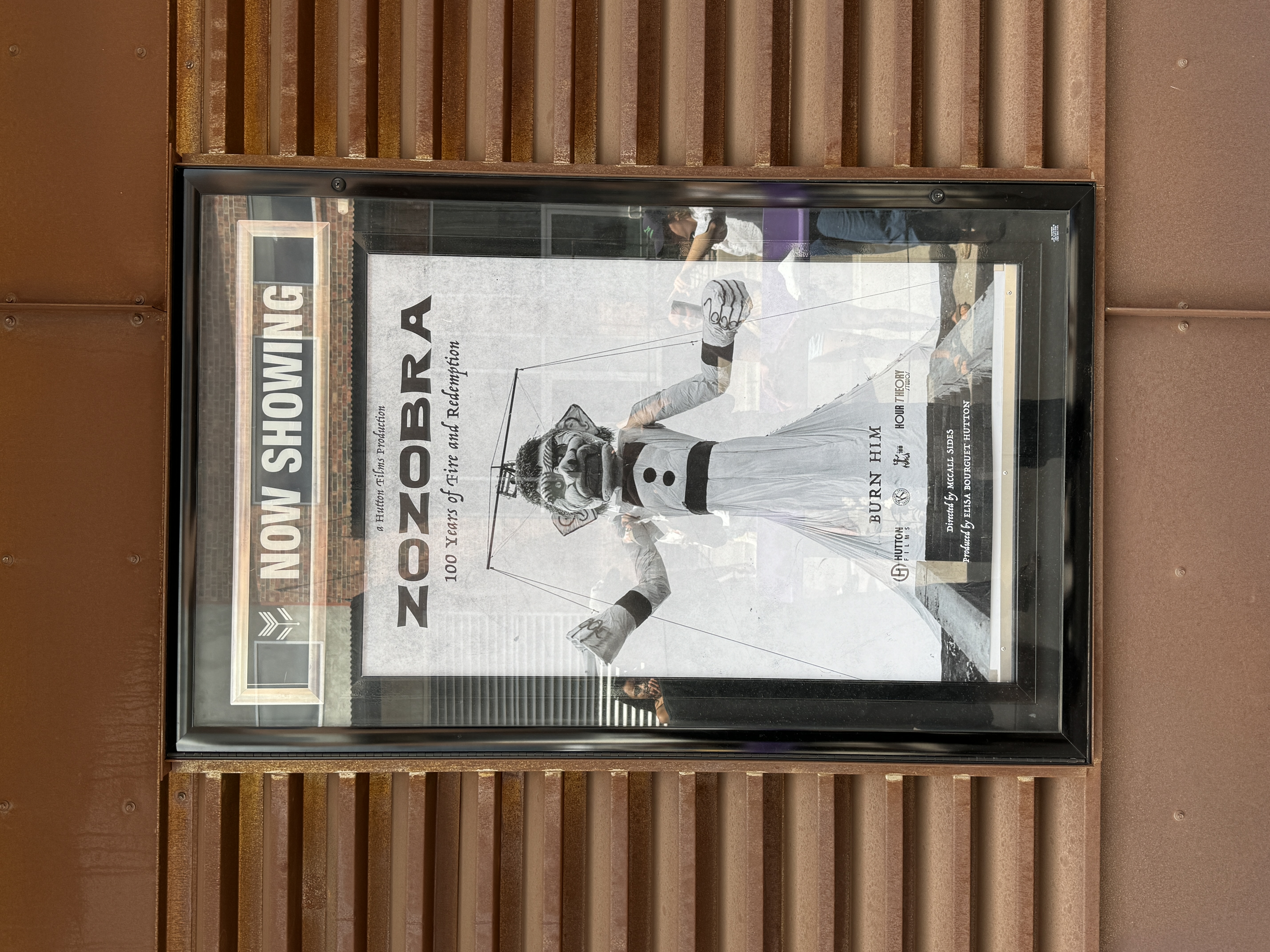 Zozobra poster on Violet Crown Cinema marquee — Now Showing
